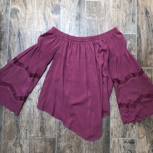 Deep pink target off the shoulder shirt